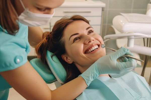 emergency dentist winston-salem - a young woman smiling in a dental clinic